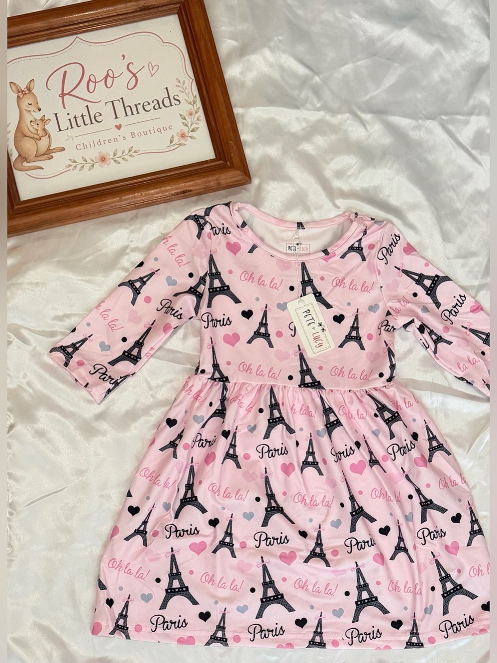 Pete + Lucy Pink Eiffel Tower Print Kids Dress - Size: 4T